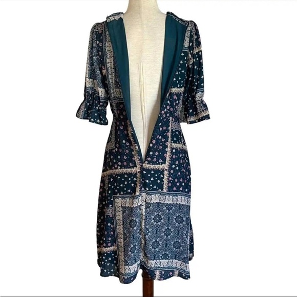 CHELSEA28 Green Blue Floral Patchwork Midi Dress Size Small - Picture 9 of 11